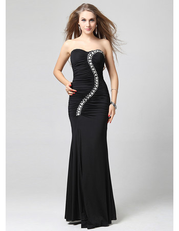Inexpensive Elegant Sheath Sweetheart Floor Length Satin Black Evening Dress for Prom
