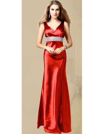 Inexpensive V-Neck Sheath Taffeta Floor Length Evening Dress for Women