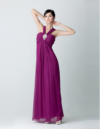 Empire Waist V-Neck Chiffon Floor Length Prom Evening Dress for Women