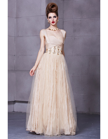 Chiffon A-Line Straps Floor Length Formal Evening Dress for Women