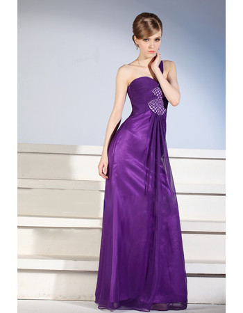 Custom Designer One Shoulder Floor Length Satin Sheath Purple Evening Dress for Women