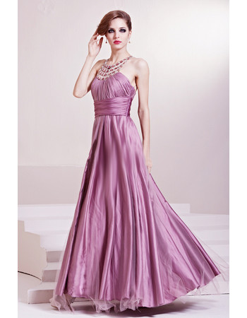 Inexpensive Beautiful Sexy Halter A-Line Satin Long/ Maxi Prom Evening Dress for Women