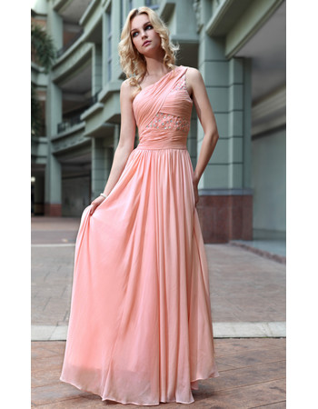 Affordable Designer One Shoulder Chiffon Floor Length Sheath Evening Dress