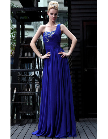 Inexpensive Designer One Shoulder Chiffon Sheath Floor Length Evening Dress