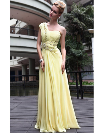 Designer Celebrity One Shoulder Chiffon Sheath Floor Length Evening Dress