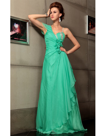 Custom Celebrity One Shoulder Chiffon Sheath Long Evening Dress for Prom