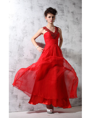 Women's Amazing V-Neck Chiffon Long Red Sheath Evening Dress for Prom