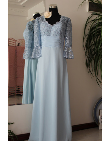 Custom Designer Lace Chiffon Long Mother of the Bride Dress with Sleeves for Wedding