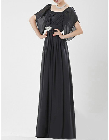 Classic Cap Sleeves Black Chiffon Floor Length Formal Mother of the Bride Dress