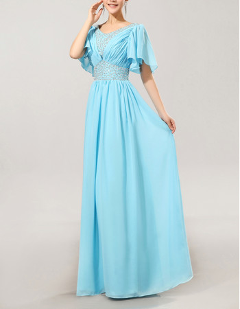 Stylish Modest Cap Sleeves Chiffon V-Neck Long Mother of the Bride Dress