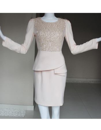 Custom Modern Long Sleeves Knee Length Chiffon Mother of the Bride Dress