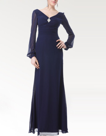 Affordable Classy Long Sleeves Chiffon Floor Length Mother of the Bride Dress for Wedding