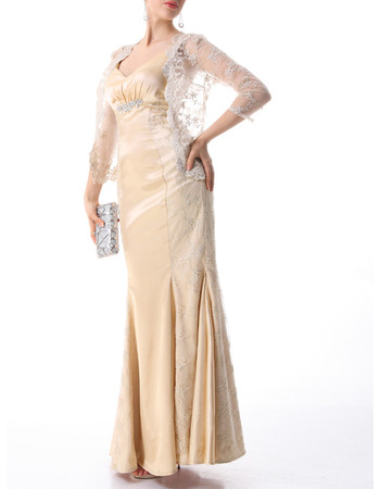 Inexpensive Designer Mermaid Floor Length Mother of the Bride Dress with Lace Jackets