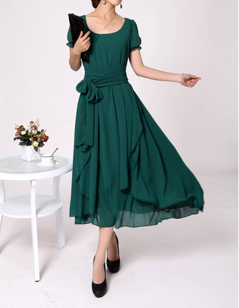 Affordable Stylish Chiffon Short Sleeves Tea Length Mother of the Bride Dress for Wedding