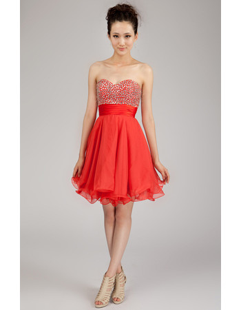 Affordable Classic A-Line Sweetheart Short Chiffon Beaded Homecoming Dress for Girls