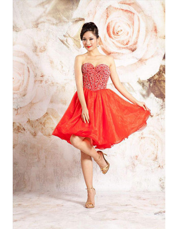 Affordable A-Line Sweetheart Short Taffeta Beaded Homecoming Dress for Girls