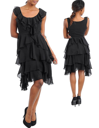 Girls Short Chiffon Tiered Little Black Cocktail Homecoming/ Party Dress