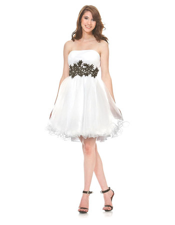 Girls Strapless Short Taffeta Little White Cocktail Homecoming/ Party Dress