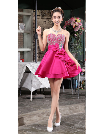 Girls Cheap A-Line Sweetheart Short Satin Beaded Cocktail Homecoming/ Party Dress