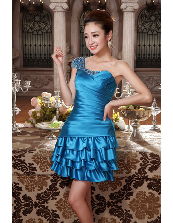 Girls One Shoulder Short Satin Cocktail Homecoming/ Party Dress