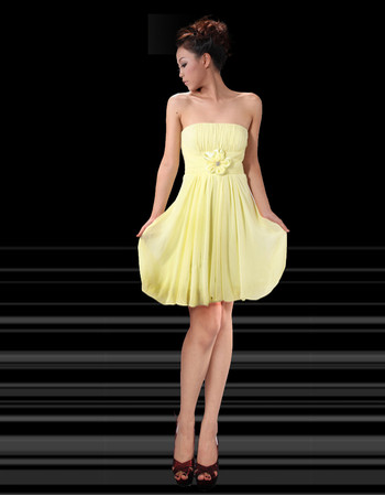 Affordable Girls Strapless Chiffon Short Yellow Homecoming/ Party Dress