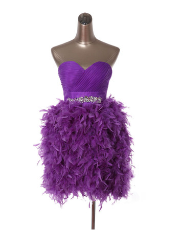 Junior Jovani Ball Gown Sweetheart Purple Short Feather Homecoming Dress