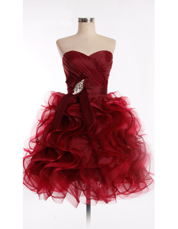 Inexpensive Fitted Sweetheart Short Organza Ruffle Homecoming Dress