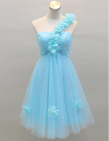 Girls Simple A-Line One Shoulder Blue Short Homecoming/ Party Dress