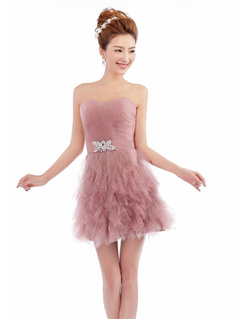 Girls Pretty Strapless Short Organza Homecoming/ Party Dress