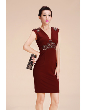 Modern Tight Column/ Sheath V-Neck Short Satin Homecoming Dress