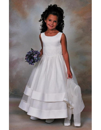 Girls Classic Pretty A-Line Round Tea Length Organza Applique Flower Girl/ First Communion Dress