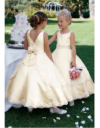 Girls Classic Lovely Ball Gown Ankle Length Satin First Communion Dress