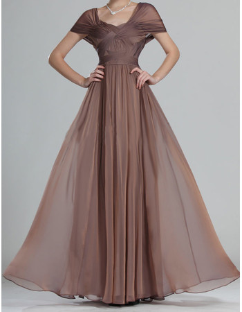 Women's Modern Stylish Long Chiffon Mother of the Bride Dress with Cap Sleeves