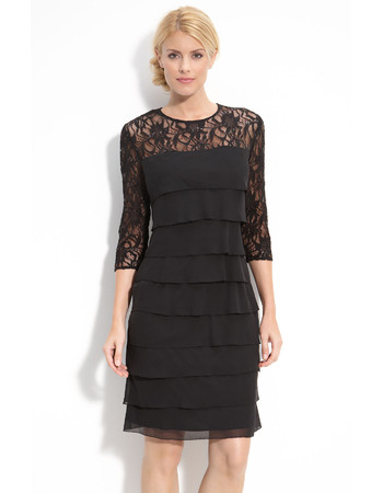 Women's Classic Modern Long Sleeves Lace Black Mother of the Bride/ Groom Dress