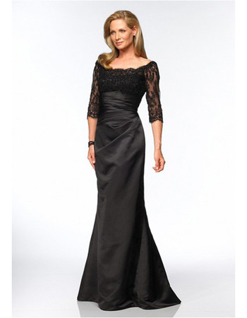 Mermaid Off-the-shoulder 3/4 Long Sleeves Lace Floor Length Black Mother of the Bride Dress