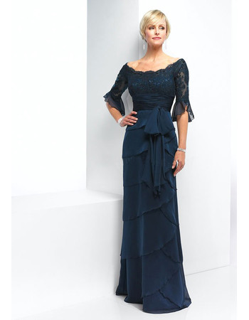 Classic Modest Long Chiffon Mother of the Bride/ Groom Dress with Sleeves