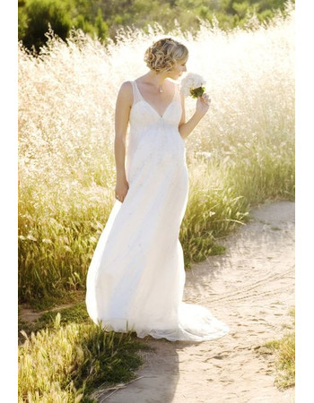 Affordable Empire V-Neck Floor Length Chiffon Maternity Wedding Dress/ Discount Long Bridal Gown