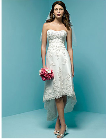 Inexpensive Classic Charming Empire Waist Asymmetric High-Low Short Beach Wedding Dress