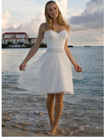 Classic Charming A-Line Sweetheart Knee Length Short Beach Wedding Dress