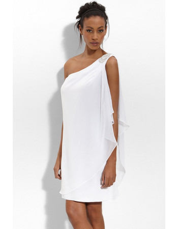 Informal Column/ Sheath One Shoulder Chiffon Mini/ Short Beach Wedding Dress