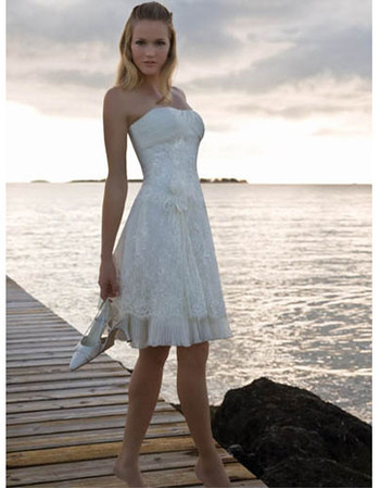 Classic Charming A-Line Strapless Short Beach Lace Petite Wedding Dress Under 100