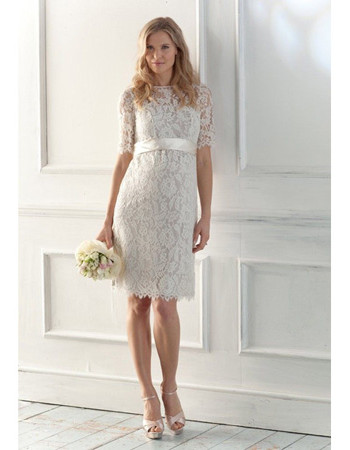 Modest Charming Lace Short Beach Wedding Dress with Short Sleeves