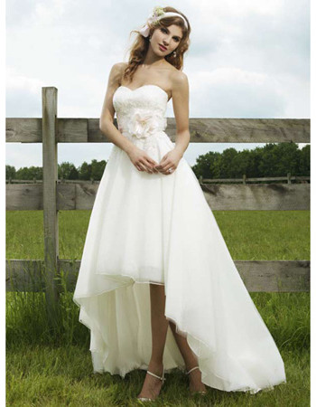 Inexpensive Chic A-Line Sweetheart High-Low Hem Wedding Dress/ Unique Asymmetrical Garden Bridal Gown