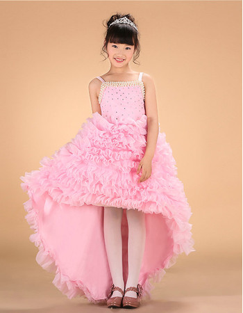 Stunning Straps High-Low Asymmetric Ruffle Little Girls Party Dress