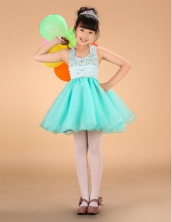 Cute Kids Princess A-Line Halter Empire Waist Mini Little Girls Party Dress