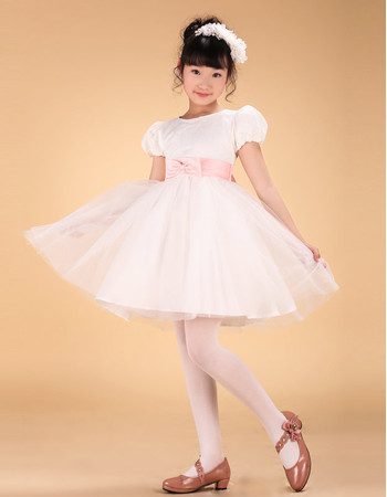 Kids Princess Mini First Communion Dress with Cap Sleeves and Sashes