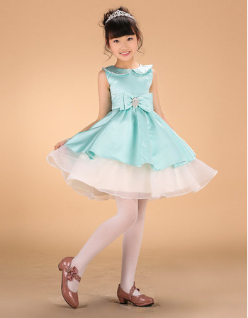 Kids Cute A-Line Mini/ Short Satin Layered Skirt Little Girls Holiday Dress