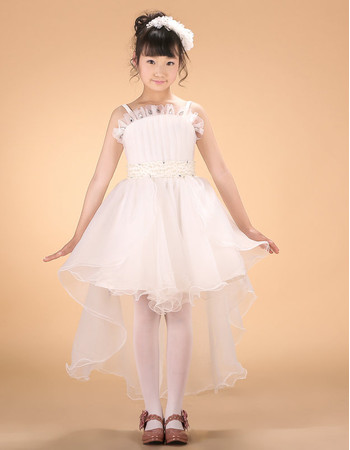 Beautiful Kids Princess Spaghetti Straps High-Low Asymmetric Flower Girl Dress