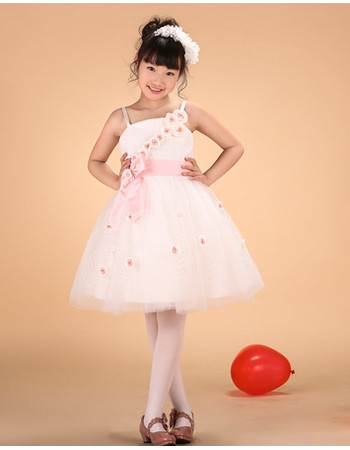 Kids Beautiful Knee Length Flower Girl Dress with Flowers