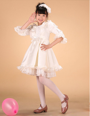 Princess Short Satin First Communion Dress with Sleeves